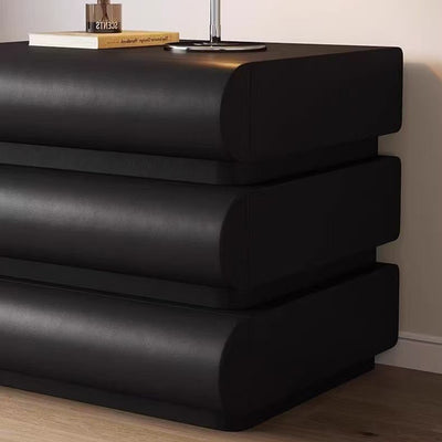 Table de nuit moderne en faux cuir de luxe avec courbes en bois massif et métal avec 3 tiroirs pour chambre 