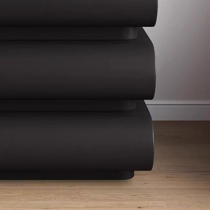 Moderne Luxus Nachttisch aus Kunstleder, massivem Holz und Metall mit geschwungenem Design und 3 Schubladen für das Schlafzimmer 