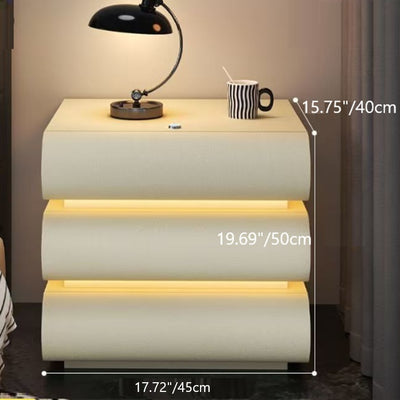 Table de nuit moderne en faux cuir de luxe avec courbes en bois massif et métal avec 3 tiroirs pour chambre 