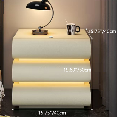 Table de nuit moderne en faux cuir de luxe avec courbes en bois massif et métal avec 3 tiroirs pour chambre 