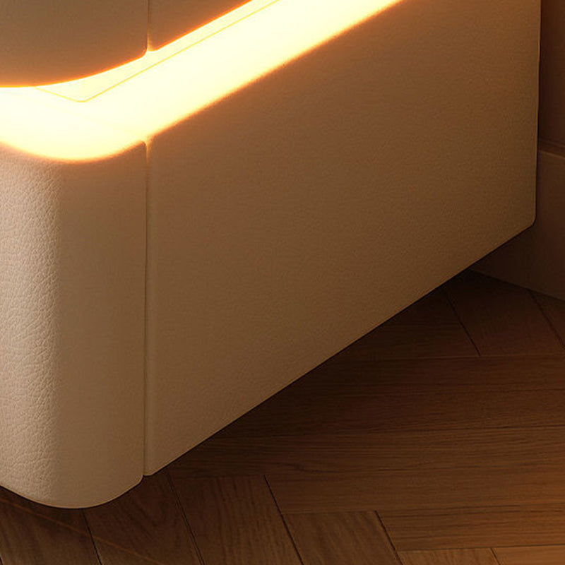Table de chevet contemporaine en cuir de Napa créatif avec bois massif, métal, carré incurvé avec 2 tiroirs pour chambre 