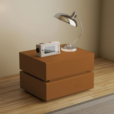 Table de chevet rectangulaire en bois massif scandinave contemporain avec cuir microfibre et métal, avec 2/3 tiroirs pour chambre 