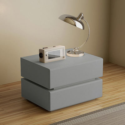Table de chevet rectangulaire en bois massif scandinave contemporain avec cuir microfibre et métal, avec 2/3 tiroirs pour chambre 