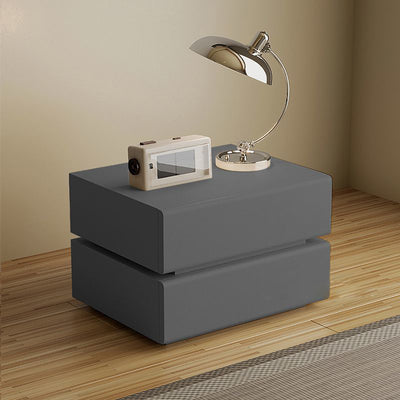 Table de chevet rectangulaire en bois massif scandinave contemporain avec cuir microfibre et métal, avec 2/3 tiroirs pour chambre 