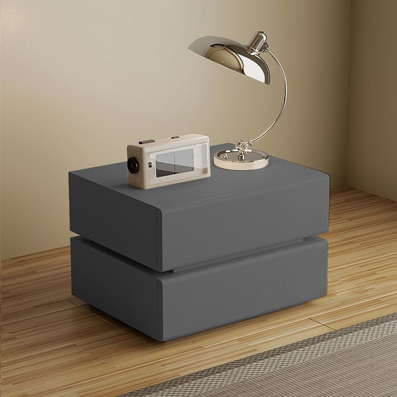 Table de chevet rectangulaire en bois massif scandinave contemporain avec cuir microfibre et métal, avec 2/3 tiroirs pour chambre 