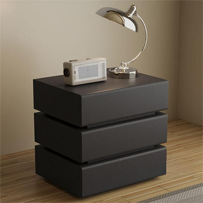 Table de chevet rectangulaire en bois massif scandinave contemporain avec cuir microfibre et métal, avec 2/3 tiroirs pour chambre 