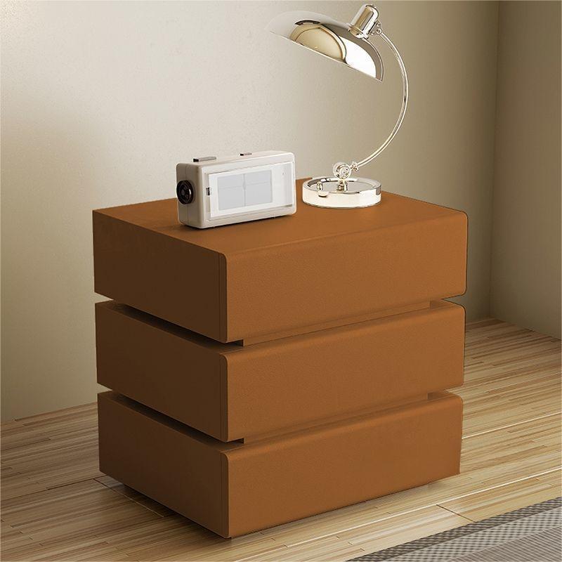 Table de chevet rectangulaire en bois massif scandinave contemporain avec cuir microfibre et métal, avec 2/3 tiroirs pour chambre 
