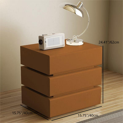Table de chevet rectangulaire en bois massif scandinave contemporain avec cuir microfibre et métal, avec 2/3 tiroirs pour chambre 