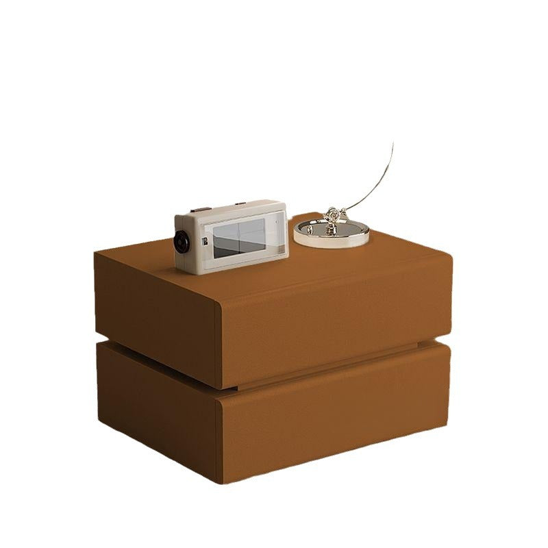 Table de chevet rectangulaire en bois massif scandinave contemporain avec cuir microfibre et métal, avec 2/3 tiroirs pour chambre 