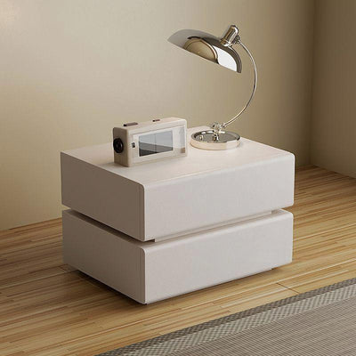 Table de chevet rectangulaire en bois massif scandinave contemporain avec cuir microfibre et métal, avec 2/3 tiroirs pour chambre 