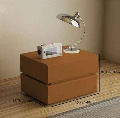 Table de chevet rectangulaire en bois massif scandinave contemporain avec cuir microfibre et métal, avec 2/3 tiroirs pour chambre 
