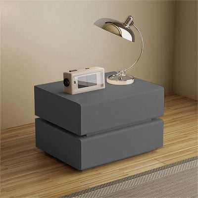 Table de chevet rectangulaire en bois massif scandinave contemporain avec cuir microfibre et métal, avec 2/3 tiroirs pour chambre 