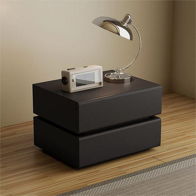 Table de chevet rectangulaire en bois massif scandinave contemporain avec cuir microfibre et métal, avec 2/3 tiroirs pour chambre 
