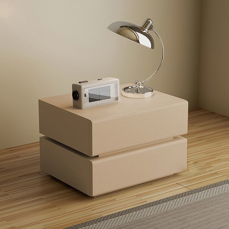 Table de chevet rectangulaire en bois massif scandinave contemporain avec cuir microfibre et métal, avec 2/3 tiroirs pour chambre 