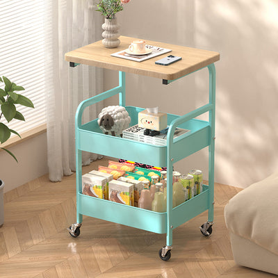 Mesa Auxiliar Móvil Rectangular de Madera y Metal Minimalista Moderna con 3 Niveles para Sala de Estar 