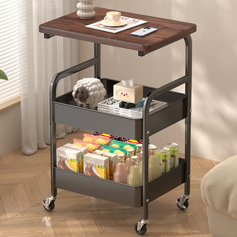 Mesa Auxiliar Móvil Rectangular de Madera y Metal Minimalista Moderna con 3 Niveles para Sala de Estar 