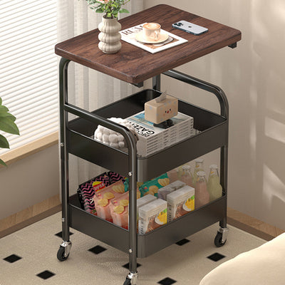 Mesa Auxiliar Móvil Rectangular de Madera y Metal Minimalista Moderna con 3 Niveles para Sala de Estar 