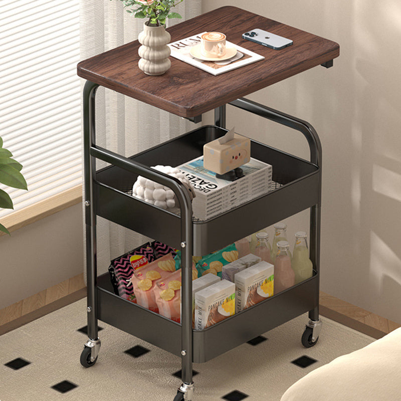 Mesa Auxiliar Móvil Rectangular de Madera y Metal Minimalista Moderna con 3 Niveles para Sala de Estar 