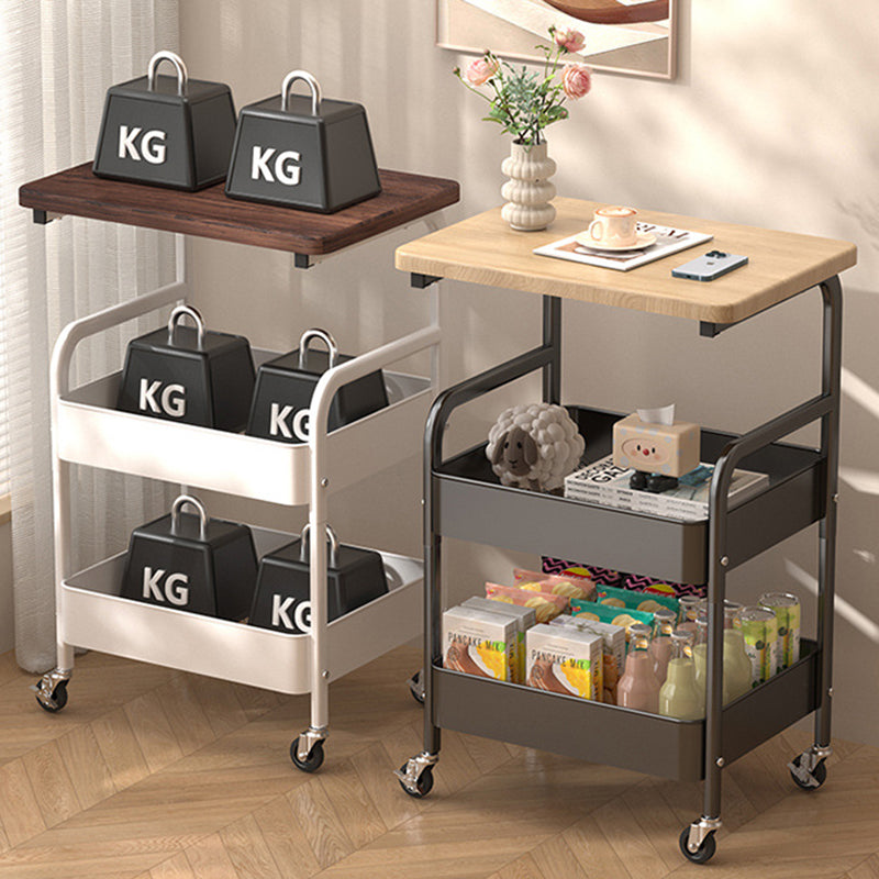 Mesa Auxiliar Móvil Rectangular de Madera y Metal Minimalista Moderna con 3 Niveles para Sala de Estar 