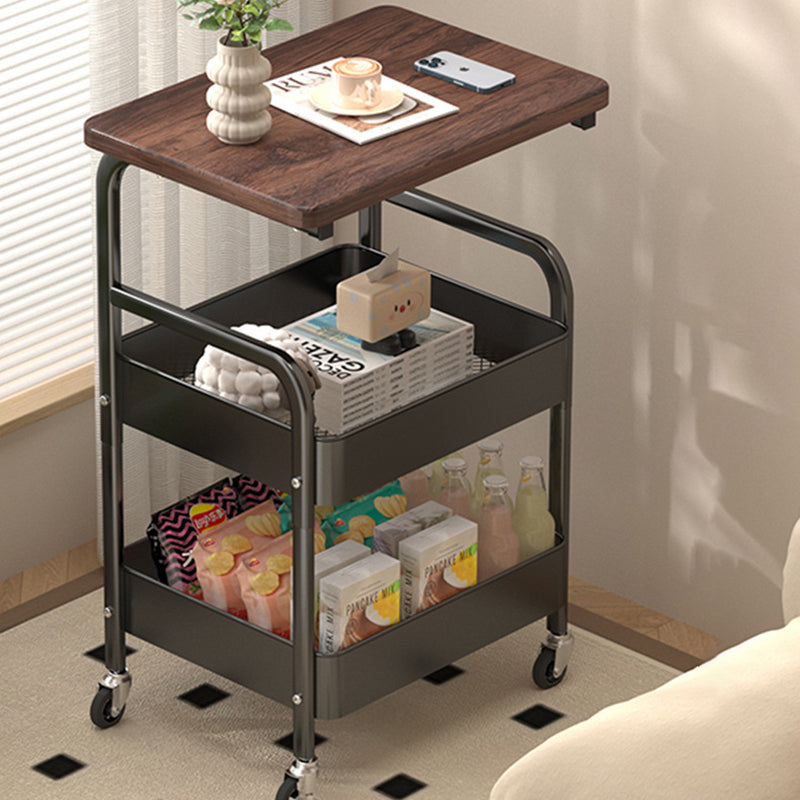 Mesa Auxiliar Móvil Rectangular de Madera y Metal Minimalista Moderna con 3 Niveles para Sala de Estar 
