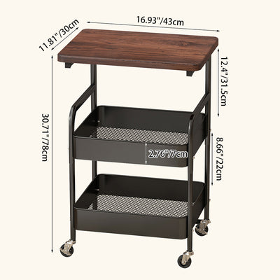 Mesa Auxiliar Móvil Rectangular de Madera y Metal Minimalista Moderna con 3 Niveles para Sala de Estar 