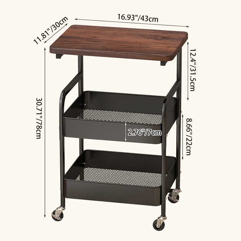 Mesa Auxiliar Móvil Rectangular de Madera y Metal Minimalista Moderna con 3 Niveles para Sala de Estar 