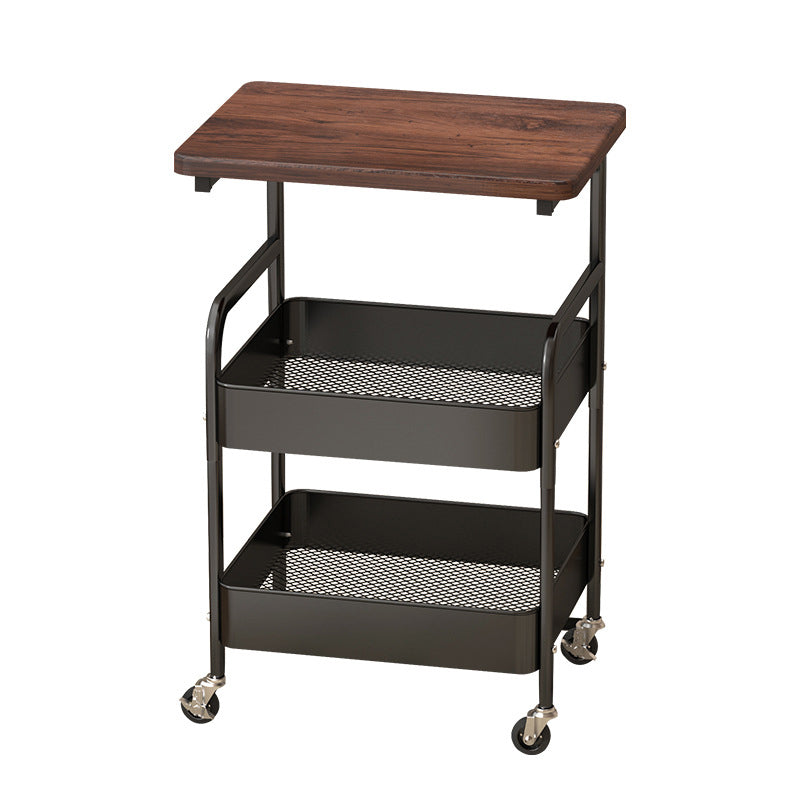 Mesa Auxiliar Móvil Rectangular de Madera y Metal Minimalista Moderna con 3 Niveles para Sala de Estar 