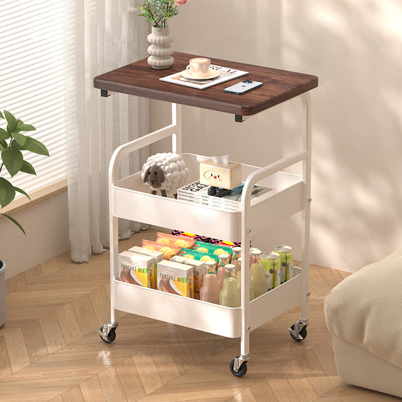 Mesa Auxiliar Móvil Rectangular de Madera y Metal Minimalista Moderna con 3 Niveles para Sala de Estar 