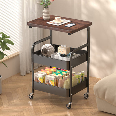 Mesa Auxiliar Móvil Rectangular de Madera y Metal Minimalista Moderna con 3 Niveles para Sala de Estar 