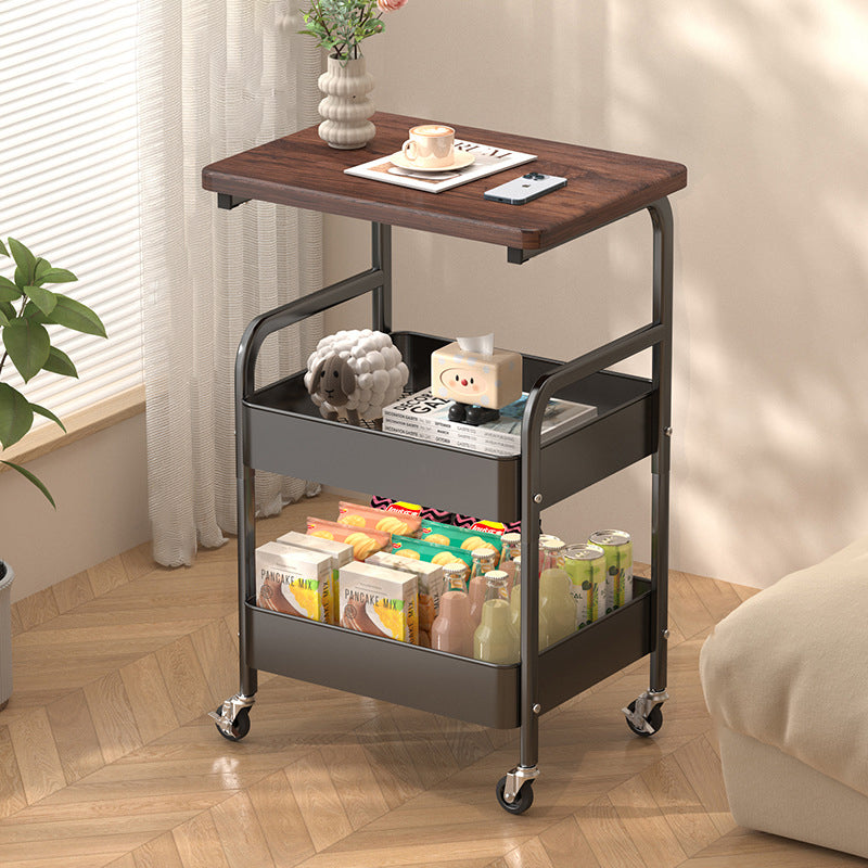Mesa Auxiliar Móvil Rectangular de Madera y Metal Minimalista Moderna con 3 Niveles para Sala de Estar 