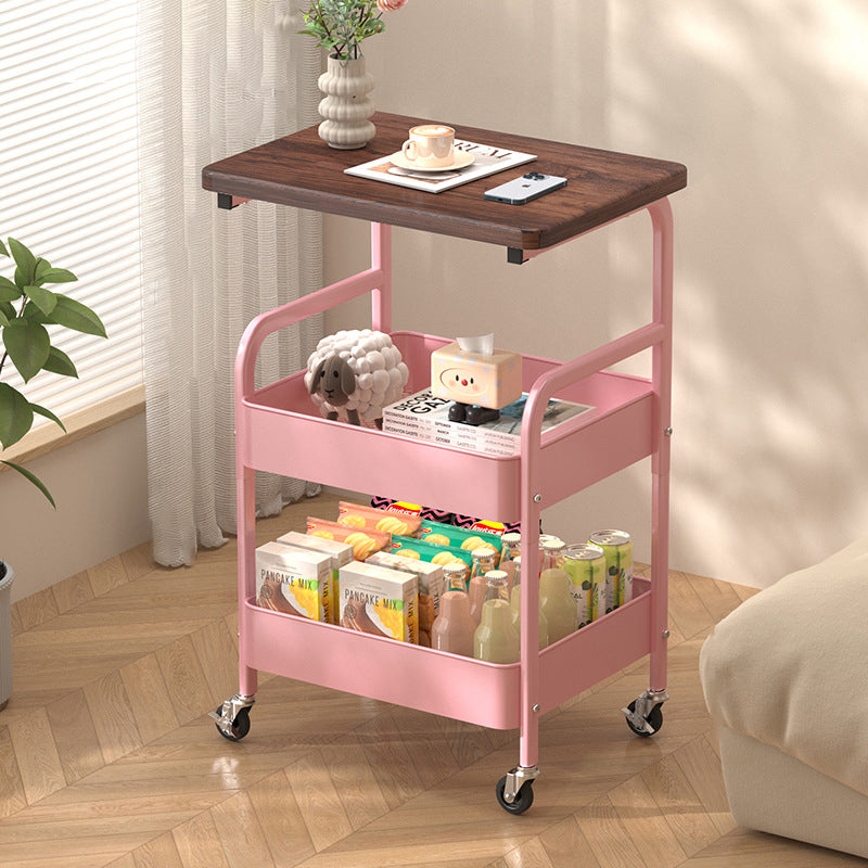 Mesa Auxiliar Móvil Rectangular de Madera y Metal Minimalista Moderna con 3 Niveles para Sala de Estar 