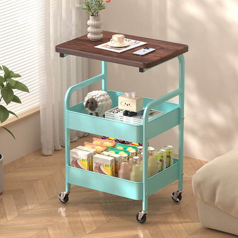 Mesa Auxiliar Móvil Rectangular de Madera y Metal Minimalista Moderna con 3 Niveles para Sala de Estar 