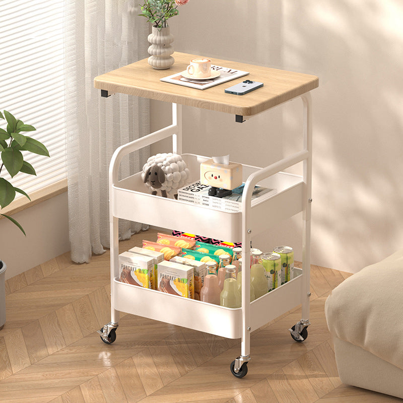 Mesa Auxiliar Móvil Rectangular de Madera y Metal Minimalista Moderna con 3 Niveles para Sala de Estar 