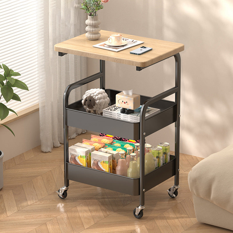 Mesa Auxiliar Móvil Rectangular de Madera y Metal Minimalista Moderna con 3 Niveles para Sala de Estar 