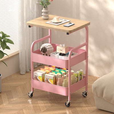 Mesa Auxiliar Móvil Rectangular de Madera y Metal Minimalista Moderna con 3 Niveles para Sala de Estar 
