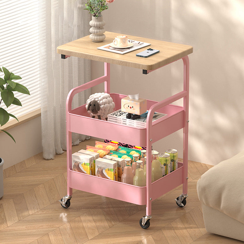 Mesa Auxiliar Móvil Rectangular de Madera y Metal Minimalista Moderna con 3 Niveles para Sala de Estar 
