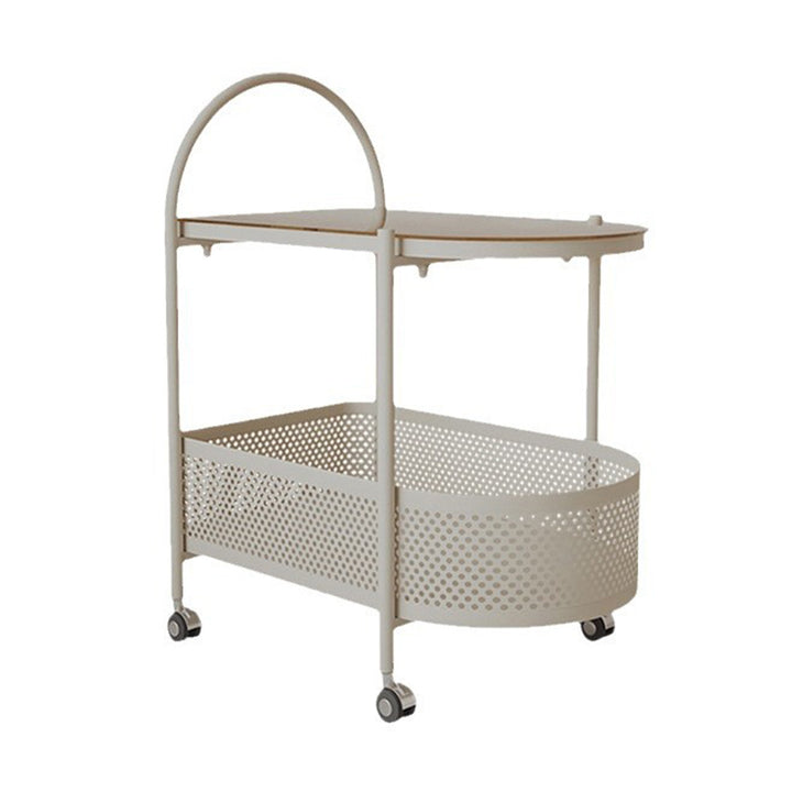 Contemporary Scandinavian Glass Iron Arched Mobile Side Table With 2-Tier For Living Room