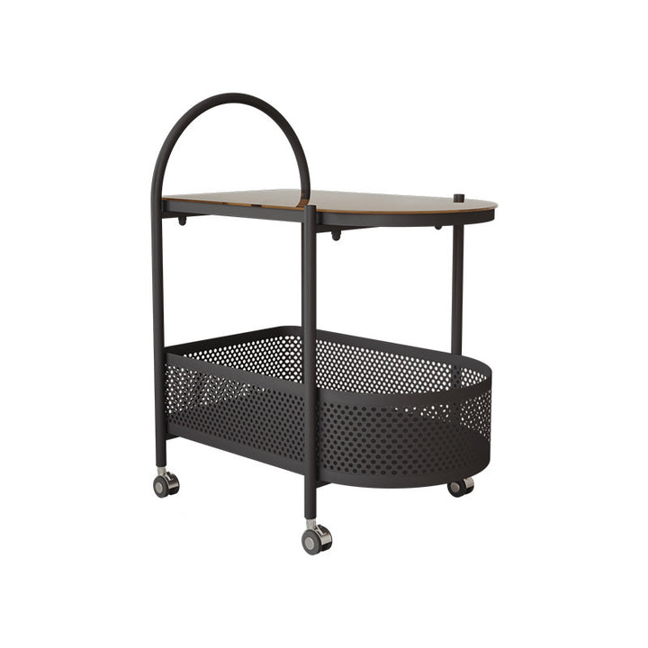 Contemporary Scandinavian Glass Iron Arched Mobile Side Table With 2-Tier For Living Room