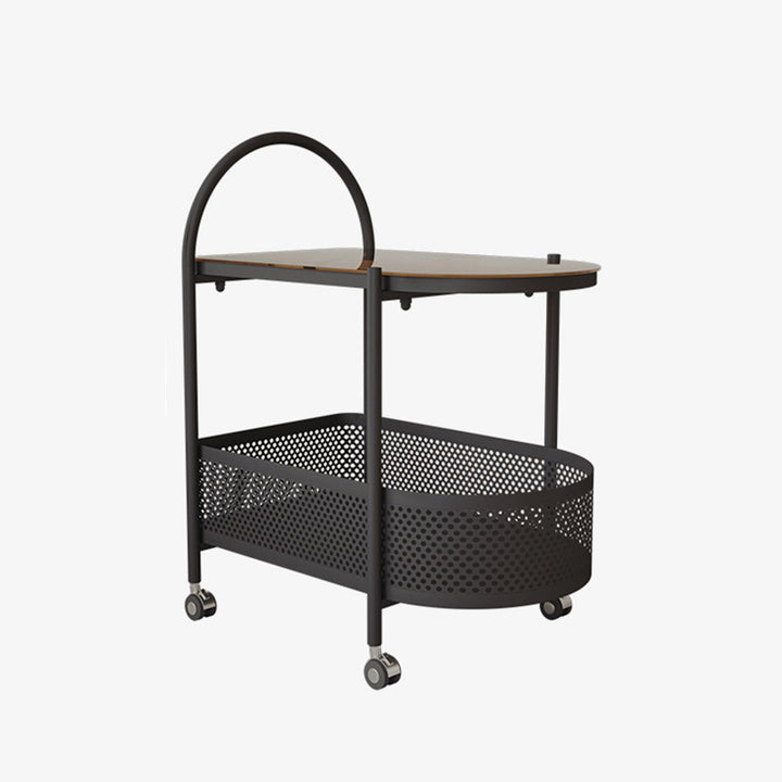 Contemporary Scandinavian Glass Iron Arched Mobile Side Table With 2-Tier For Living Room