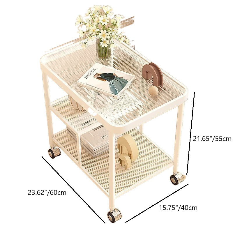 Modern Minimalist Glass Stainless Steel Mobile Rectangular Side Table 2-Tier For Living Room
