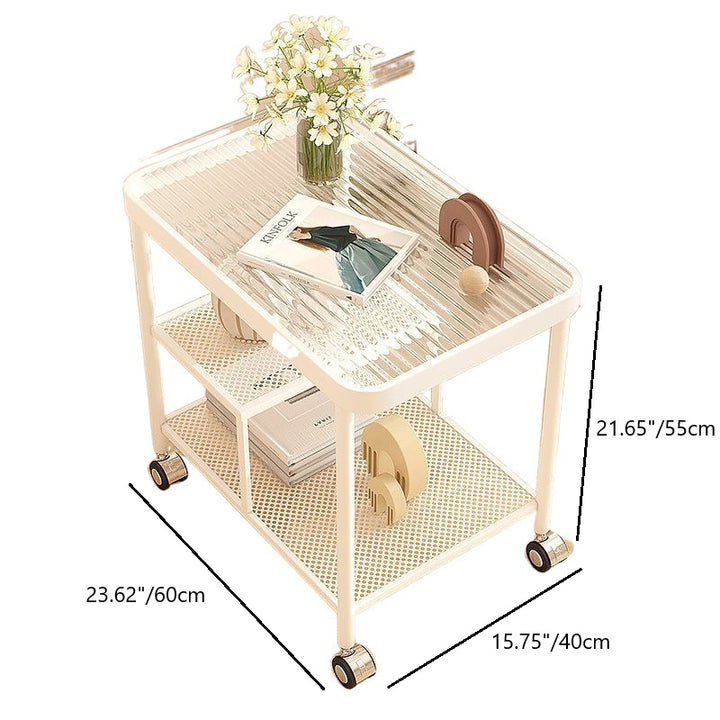Modern Minimalist Glass Stainless Steel Mobile Rectangular Side Table 2-Tier For Living Room