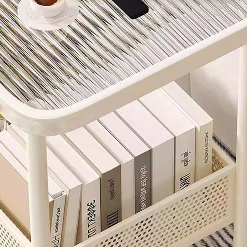 Modern Minimalist Glass Stainless Steel Mobile Rectangular Side Table 2-Tier For Living Room