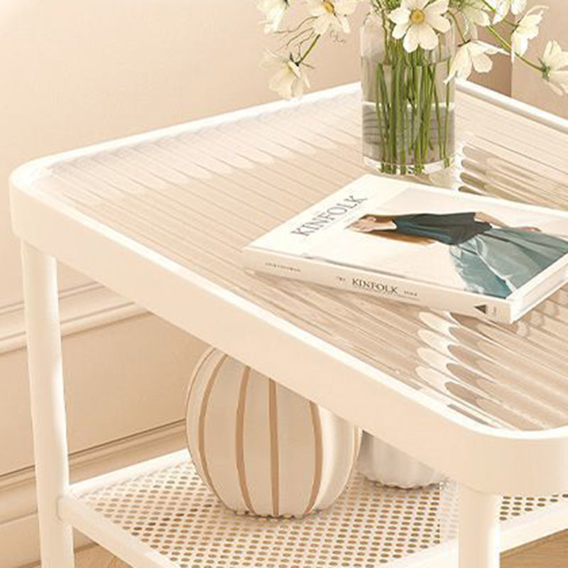Modern Minimalist Glass Stainless Steel Mobile Rectangular Side Table 2-Tier For Living Room