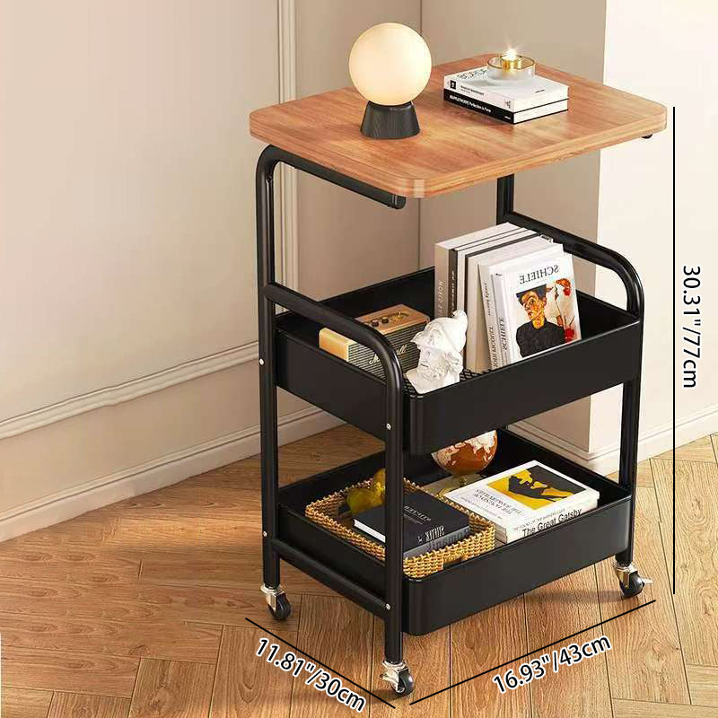 Étagère à roulettes moderne minimaliste en fer et bois à 3 niveaux pour salon 