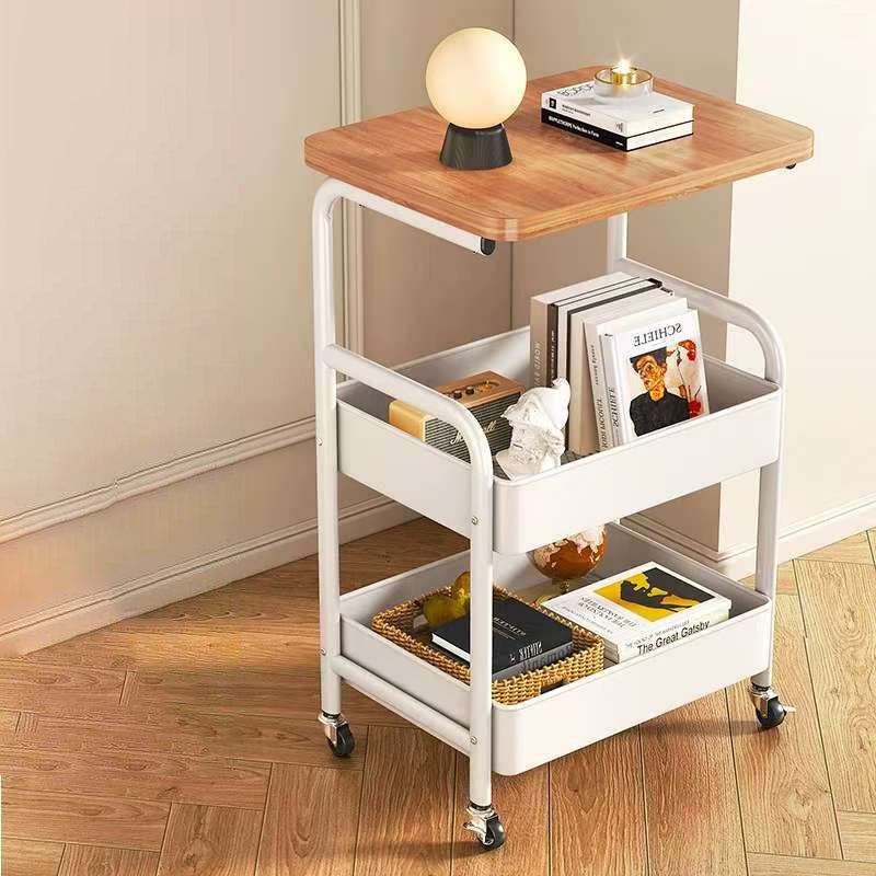 Étagère à roulettes moderne minimaliste en fer et bois à 3 niveaux pour salon 