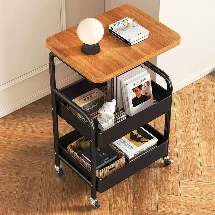 Moderner minimalistischer Eisen-Holz-Mobilkorbregal 3-stufiger Beistelltisch für das Wohnzimmer 