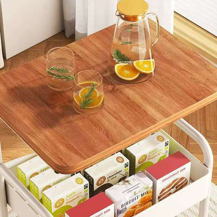 Étagère à roulettes moderne minimaliste en fer et bois à 3 niveaux pour salon 
