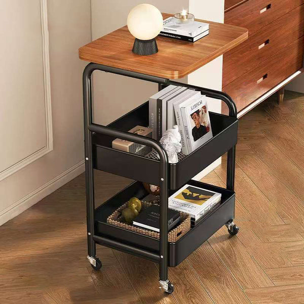 Étagère à roulettes moderne minimaliste en fer et bois à 3 niveaux pour salon 