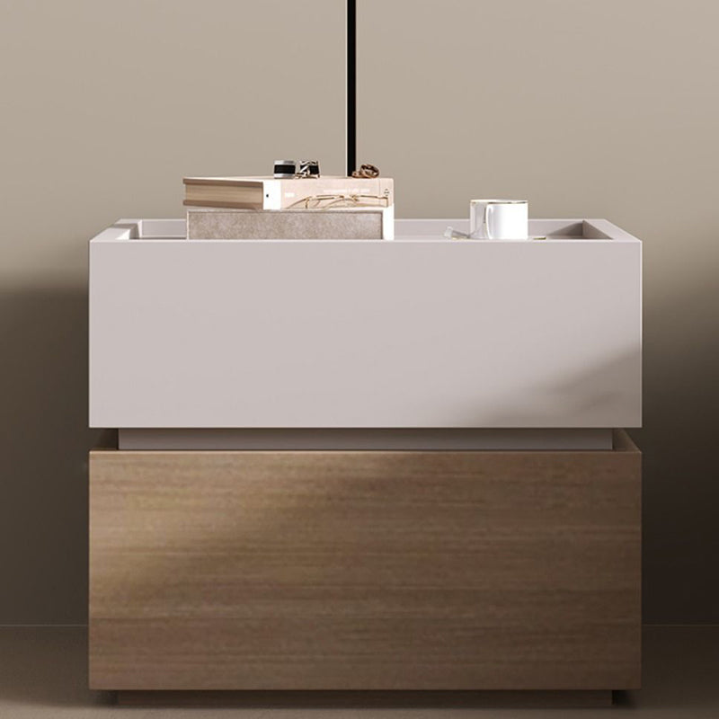 Moderna Lujo Madera Maciza Metal Mesita de Noche Cuadrada de 2 Cajones Para Dormitorio 
