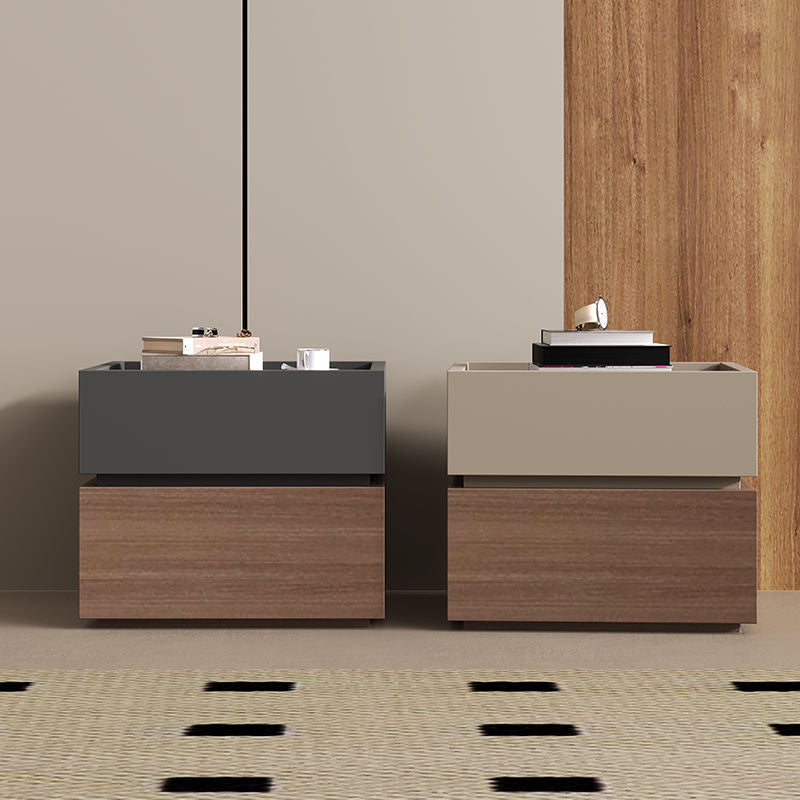 Moderna Lujo Madera Maciza Metal Mesita de Noche Cuadrada de 2 Cajones Para Dormitorio 